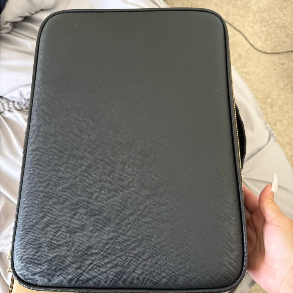 Black Makeup Organizer with Multiple Compartments and Portable Design
